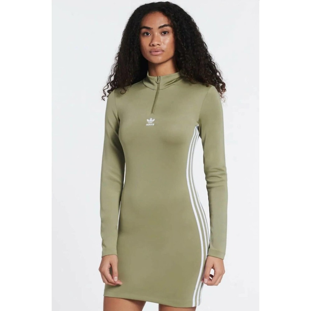 adidas Khaki Green Long Sleeve Midi Dress
